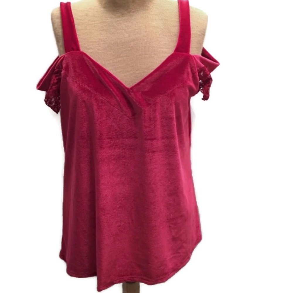 NWT NY & Co Red Velvet Lace Sleeveless Tank Top S